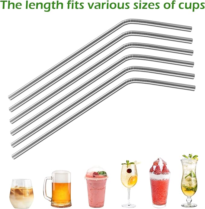 Besteek Home 6 Pcs Stainless Steel Straws, Reusable Metal Straws for 30 oz & 20 oz Tumblers Cups Mugs Cold Beverage, Cleaning Brush Included