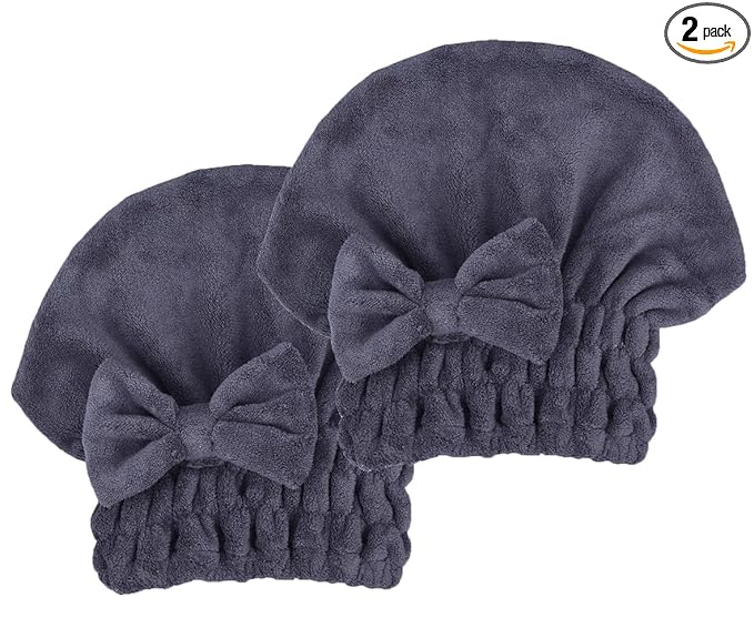 Microfiber Hair Drying Towels Head wrap 2-Pack with Bow-Knot Shower Cap Hair Turban hairWrap Bath Cap for Short or Curly Long & Wet Hair Gift for Women