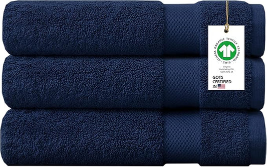100% Organic Cotton Towels 650 GSM Plush Feather Touch Quick Dry Bath Towel, Pack of 3 GOTS Certified, Oeko-Tex Green Certified, Organic Cotton Bath Towel, 30"X58"