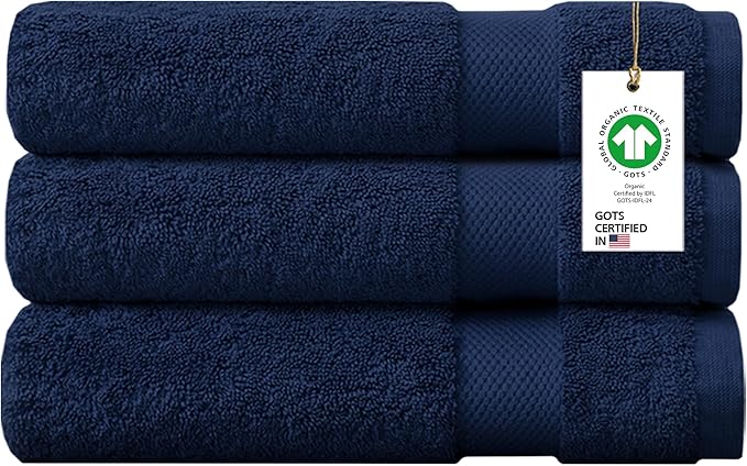 100% Organic Cotton Towels 650 GSM Plush Feather Touch Quick Dry Bath Sheet, Pack of 3 GOTS Certified, Oeko-Tex Green Certified, Organic Cotton Bath Sheet, 36"X70"