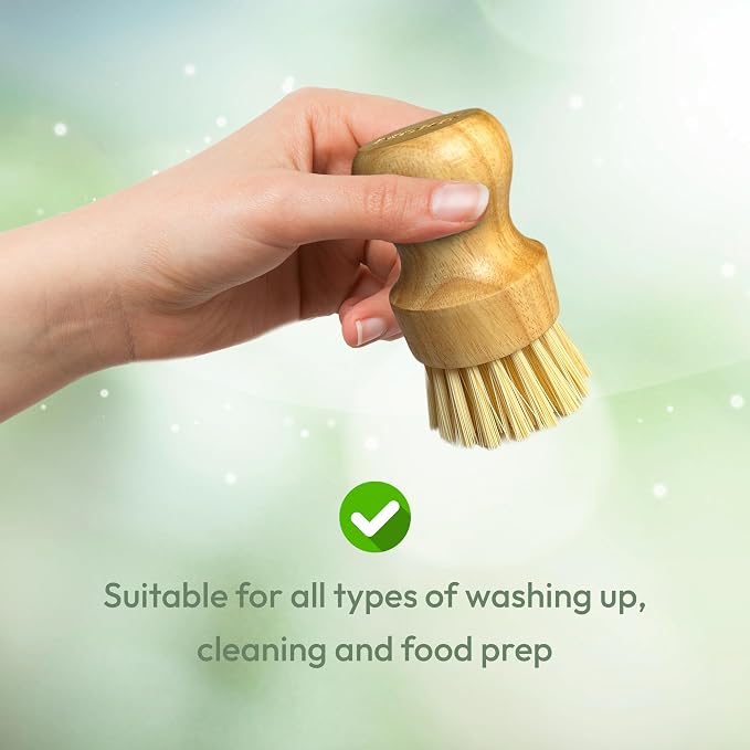 Moka Bamboo Dish Brush - Eco Friendly Scrub Brush with Natural Bristle - Premium Bamboo Dish Scrubber for Kitchen Cleaning, Dishes, Pots, and Pans - Sustainable and Durable (Brush)