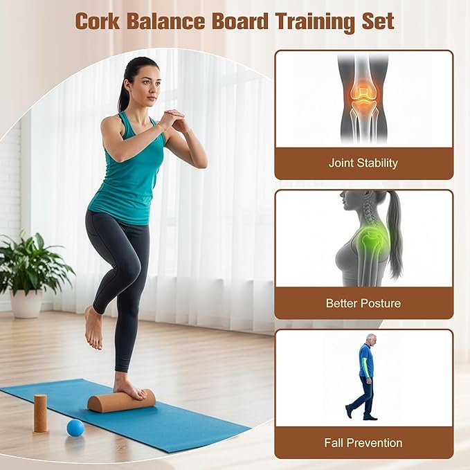 MUCITAGF Cork Balance Board - Ankle & Foot Strengthener Kit for Physical Therapy, Plantar Fasciitis Recovery, Core Stability, Enhanced Foot Function, Mobility and Prevent Falls | Balance Trainer