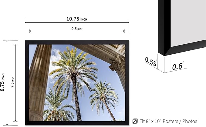 Monem Art Palermo Palm Trees Sicily Print - Tropical European Architecture Poster - Wall Decor for Living Room, Bedroom or Office - 8x10 Black Framed Wall Art by Mareike Bohmer