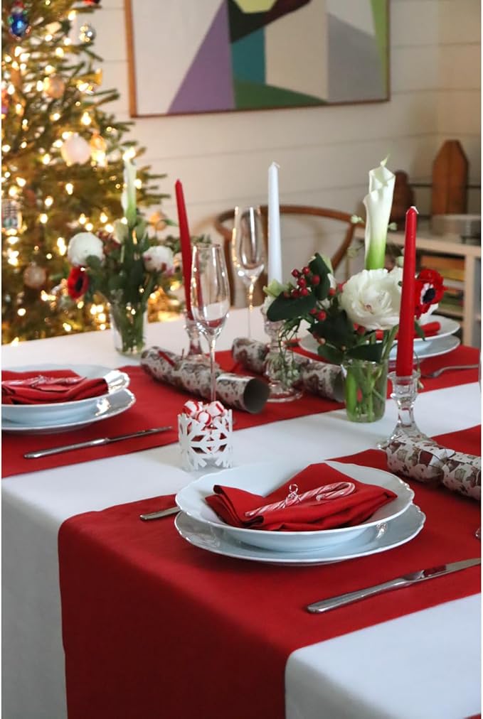 Huddleson True Red Linen Napkin 20x20 (Set of Four) Luxury Italian Linen Napkin Sewn in US