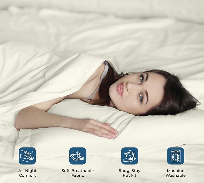 ROYALE LINENS 100% Organic Cotton Twin XL Sheet Set - Percale Weave - 3 Pieces Set - 1 Flat, 1 Deep Pocket Fitted Sheet and 1 Pillowcases - Ivory Bed Sheets - Sábanas Twin XL - Crisp Cool (Ivory)