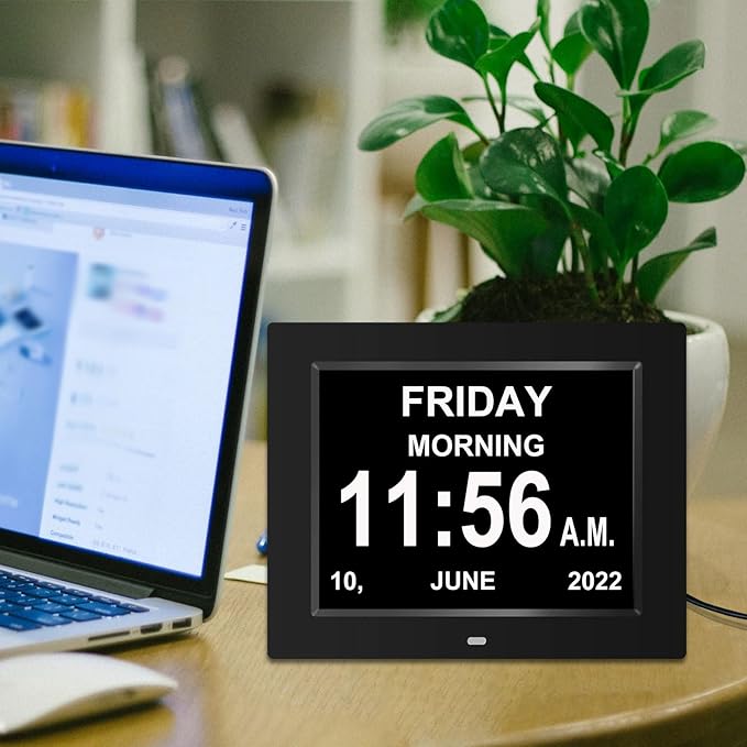 Digital Calendar Date Multi Alarm Clock 8 inch Large Display Auto-Dimming Electic Desk Table Wall Mount Office, Home, Kitchen, Room, School, Bedroom, Living Room (Black)