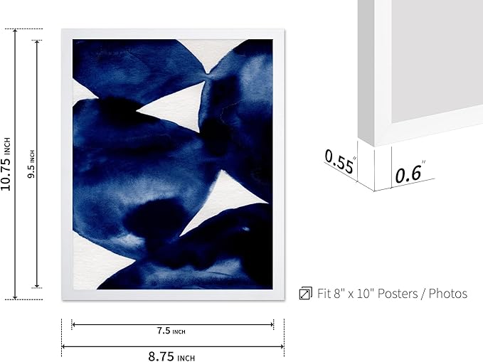 Monem Art Indigo Abstract Watercolor Painting Print - Minimalist Modern Art Poster - Wall Decor for Living Room, Bedroom or Office - 8x10 White Framed Wall Art by Mareike Bohmer