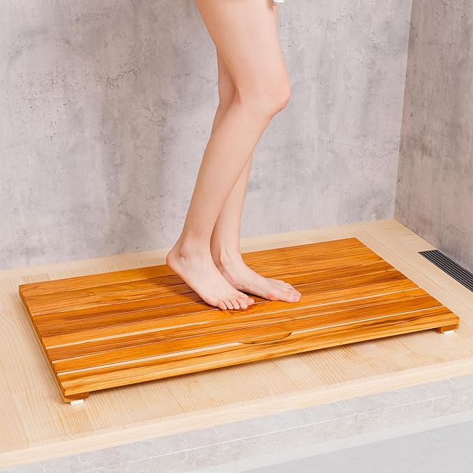 NNN 40" x 20" Teak Shower Mat – Handcrafted, Marine-Grade Reinforced, Supports Up to 400 lbs, Indonesian Teak.