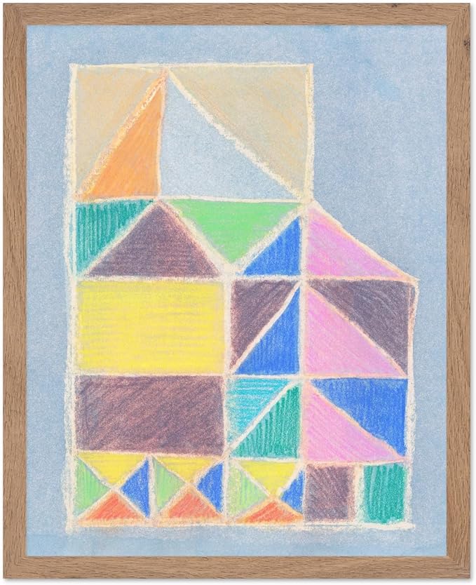 Monem Art Colorful Abstract House Painting Print - Bright Geometric Modern Art Poster - Wall Decor for Living Room, Bedroom or Office - 12x16 Beige Framed Wall Art by Renee Stramel