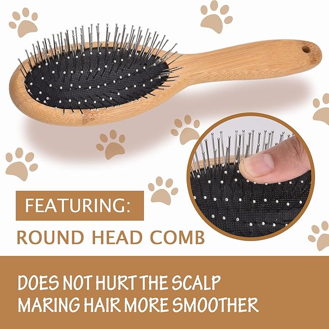 DC QZHMKJ PET Dog Cat Brush, Pet Brushes for Dogs Pet Slicker Brush with Bamboo Handle for Dogs and Cats Long Hair Pets Grooming Comb for Removing Shedding