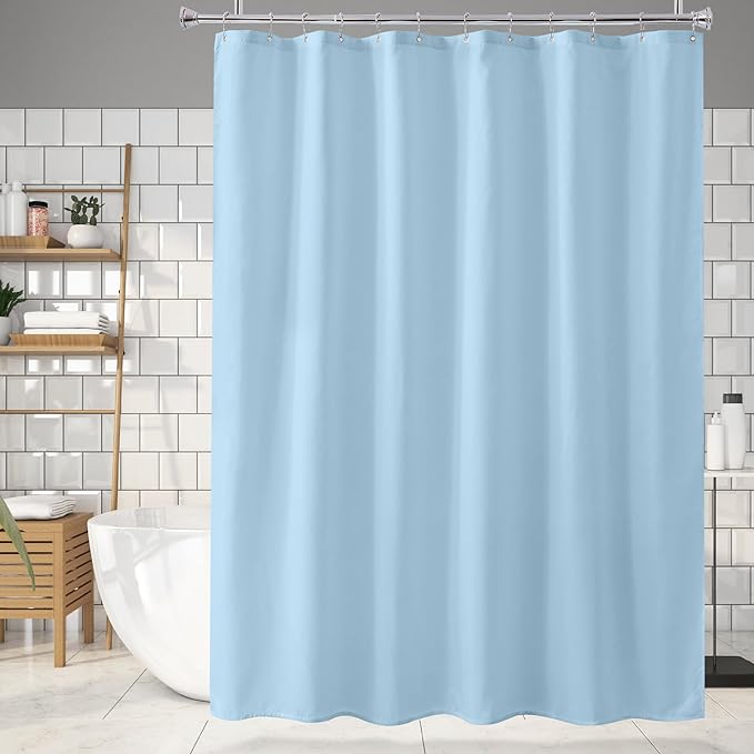 Amazer Baby Blue Shower Liner Cloth Waterproof, Soft Baby Blue Shower Curtain Liner Fabric with Weighted Stones, Washable Shower Curtain and Liner 2-in-1, 12 Grommet Holes, 72 x 72 Inches