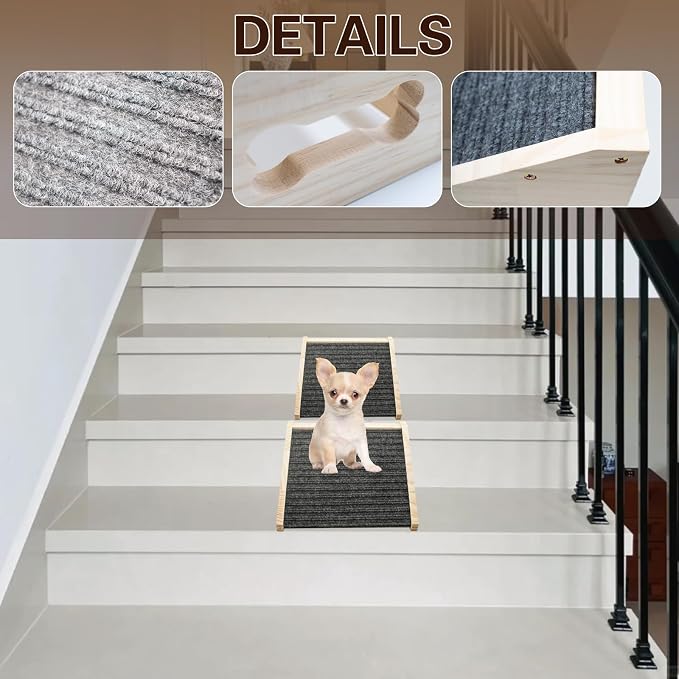 Dog Ramp for Stairs, Wooden Low-Angled Pet Ramps with Anti-Slip Carpet Surface, Step and Stair Assist for Small Dog & Cats, Injured & Aged Pets (1 Pack)