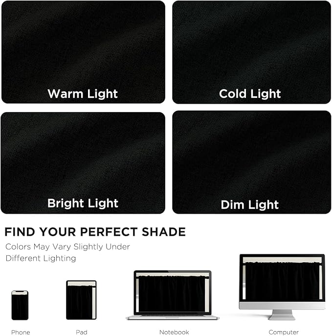 CUCRAF Linen 100% Blackout Curtains 90 Inch Length 2 Panels Set, Back Tab and Rod Pocket Curtain for Living Room Bedroom, Room Darkening Window Drapes Thermal Insulated, (52x90 inch, Black)