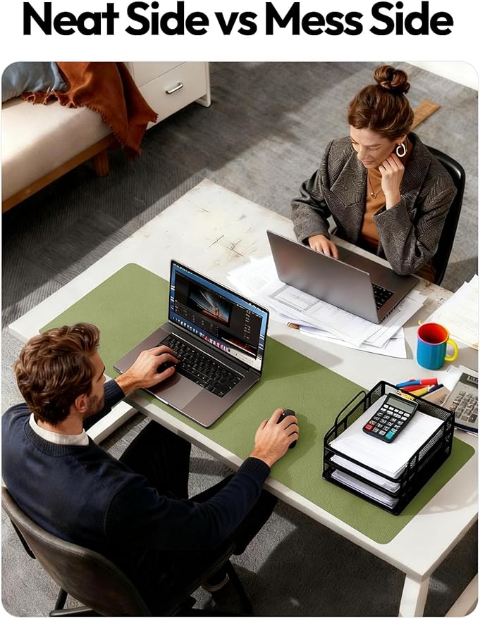 YSAGi Leather Desk Protector, Office Mat, Large Mouse Mat, Non-Slip PU Leather Blotter, Laptop Desk Mat, Waterproof Writing Pad for Office and Home(Green, 42" x 17.2")