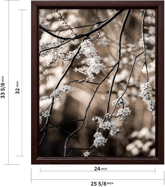 Monem Art Cherry Blossom Branch Photography Print - Moody Botanical Nature Art Poster - Wall Decor for Living Room, Bedroom or Office - 24x32 Brown Framed CANVAS Wall Art by Mareike Bohmer
