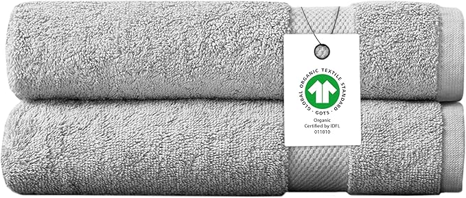100% Organic Cotton Towels 650 GSM Plush Feather Touch Quick Dry Bath Sheet, Pack of 2 GOTS Certified, Oeko-Tex Green Certified, Organic Cotton Bath Sheet, 36"X70"