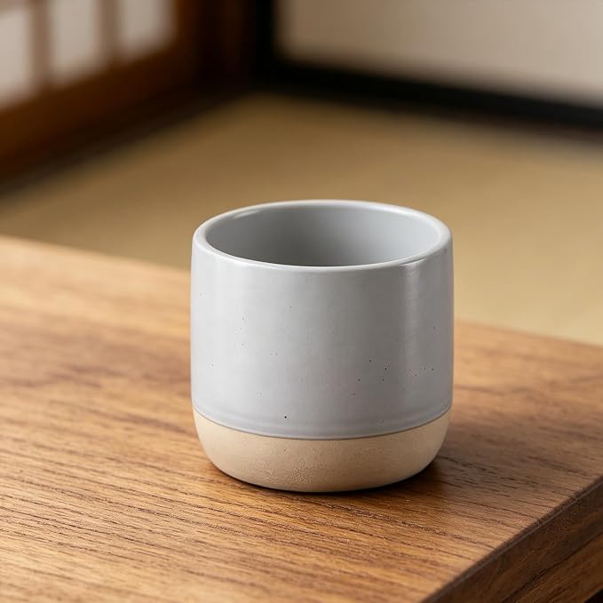 Japanese Ceramic Mug, Vintage Tea Cup, 8oz Cup, No Handle Drinking Cup for Latte Milk Water Beverage Juice Microwave and Dishwasher Safe (Grey)