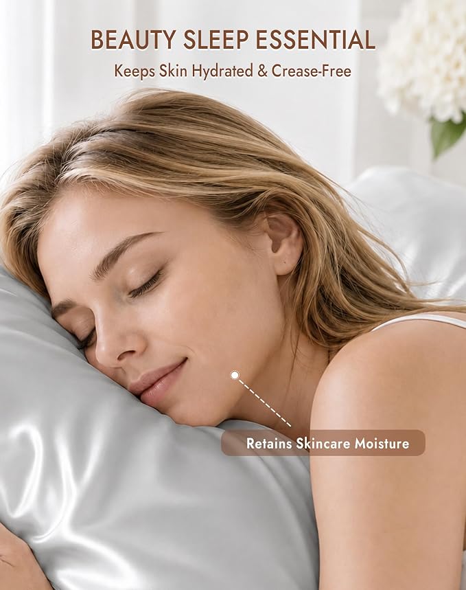 SilkSilky 100% Pure Organic Mulberry Silk Pillowcase for Hair & Skin, Both Sides Grade 6A Pillow Cases with Hidden Zipper, Breathable Cooling Silk for Beauty Sleep (Standard 20''x26'', Silver)