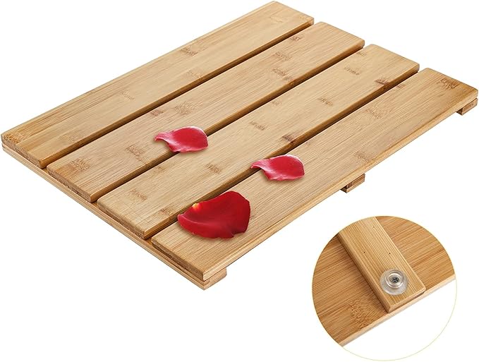 Yarlung Bamboo Bath Mat Wooden Shower Mat, 17.5 x 13 Inches Bathroom Non-Slip Bathtub Mat Waterproof Floor Mat Doormat for Spa Relaxation, Indoor or Outdoor