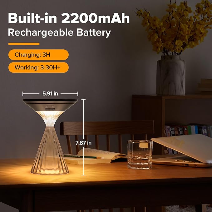 LUTEC Cordless Table Lamp, Solar Table Light Waterproof Outdoor Indoor Light, Solar Powered/Battery Operated Rechargeable Desk lamp, 3 Way Dimmable Touch Lamp for Camping Patio Bedroom