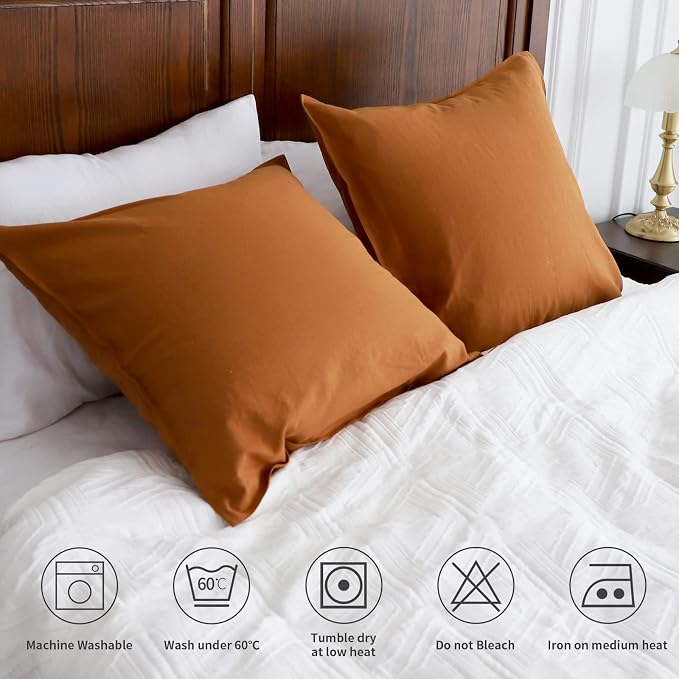 Simple&Opulence Linen Euro Shams Basic Style Solid Color 24x24 Inch Pack of 2 Flax Cotton Blend Decor Throw Pillow Covers Soft Breathable Farmhouse Pillow Shams - Rust