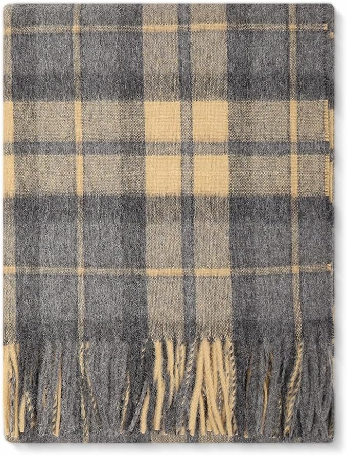 Superfine Alpaca Wool Throw Blanket - Lightweight Alpaca Merino Wool Throw Blankets | Soft Peruvian Alpaca Blanket Wool Blanket Scottish Design 72" x 60" (Corn/Gray)