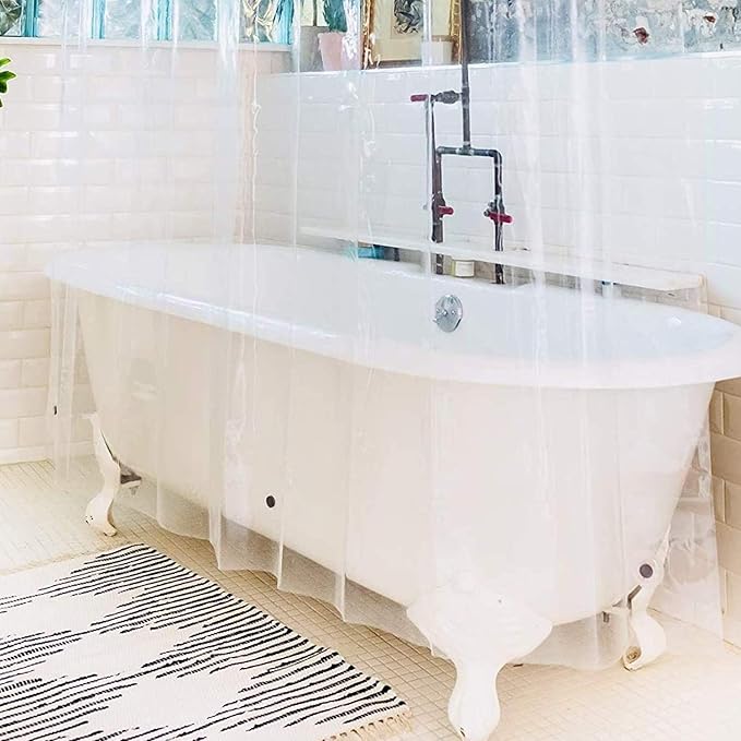 Kent & West - PEVA Shower Curtain Liner | PVC Free | Clear & Durable | Metal Grommets | 9 Gauge | Bottom Magnets | 84" W x 72" H (Extra Wide)
