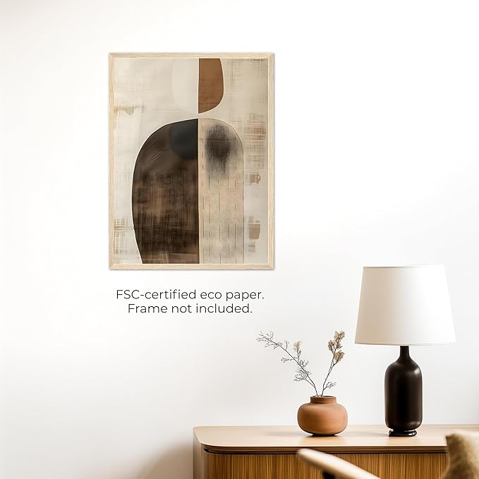 Moonow7 Neutral Abstract Wall Art Poster, Minimalist Geometric Print for Living Room, Bedroom, Office, Entryway, Modern Aesthetic Home Accent, Contemporary Decor, Unframed Size 20x25 cm / 8x10″