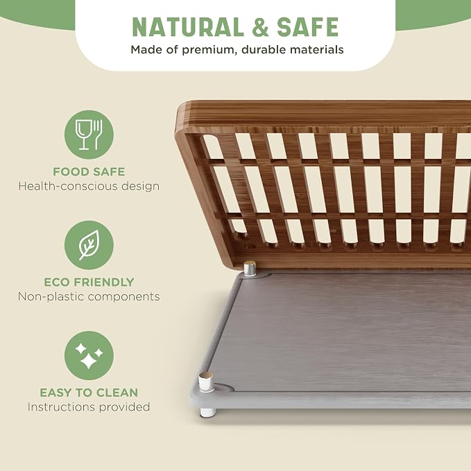 NIUM Stone Drying Mat for Kitchen Counter & Bamboo Rack - 16″x12″ | Diatomaceous Earth Dish drying mat Ultra Absorbent & Fast Drying - EcoFriendly with Non-Slip Pads & Anti-Moisture Design