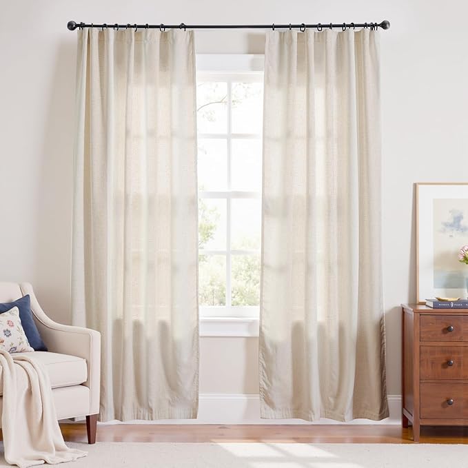 jinchan Beige Linen Blend Curtains 84 Inches Length 2 Panels for Bedroom Living Room, Light Filtering 60 Inches Wide Natural Farmhouse Drapes with Rod Pocket Back Tab (60W x 84L, Ecru)