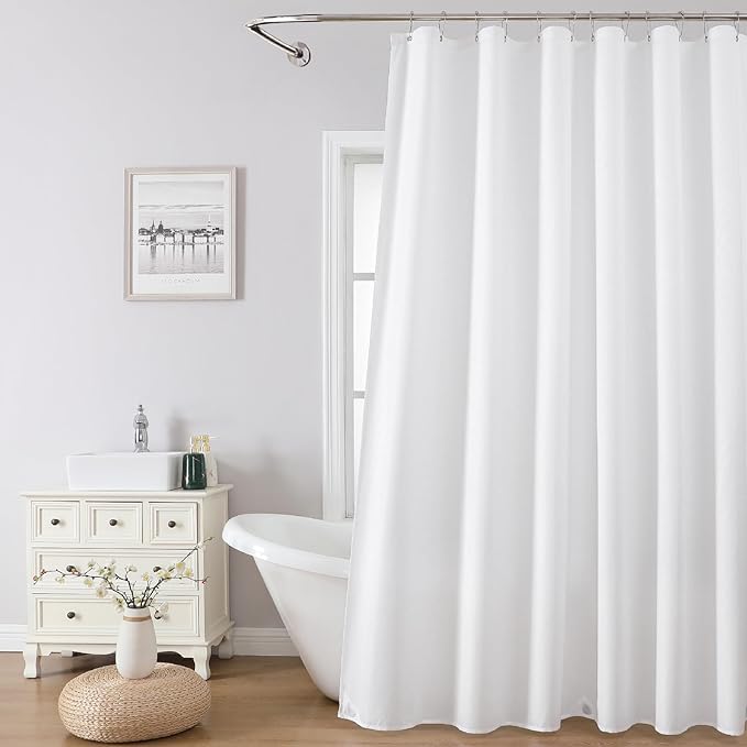 1 Pack Water-Repellent Fabric Shower Curtain Liner - Hotel Quality Machine Washable, 3 Heavy-Duty Magnets with Rustproof Grommets & Weighted Hem, Standard Size 70x90in White