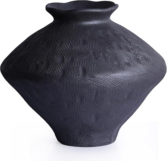 Large Wabi Sabi Black Vintage Ceramic Vase, 11" Rustic Pottery Vase for Centerpieces, Wabi Sabi Decor Flower Vases for Table, Living Room, Bedroom, Bathroom, Kitchen, Farmhouse Home Decor Gifts