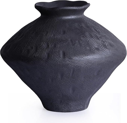 Large Wabi Sabi Black Vintage Ceramic Vase, 11" Rustic Pottery Vase for Centerpieces, Wabi Sabi Decor Flower Vases for Table, Living Room, Bedroom, Bathroom, Kitchen, Farmhouse Home Decor Gifts