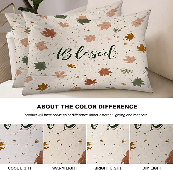 Shrahala Blessed Autumn Leaves Pillowcases, Cozy Autumn Leaf Pattern Lumbar Pillow Cover Decorative Blended Double-Sided No Inserts for Bedroom Sofa Living Room Set of 2 (26 x 20 in)
