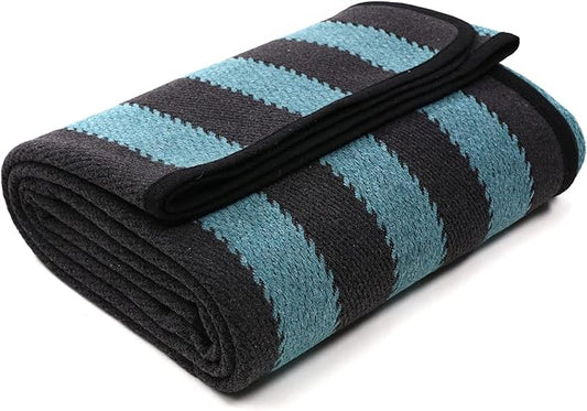 PuTian Merino Wool Blanket - 63" x 51" Thick Warm Soft Twin Bed Throw - Great for Camping, Outdoors, Travel, Car, Couch All Seasons Blue Stripe
