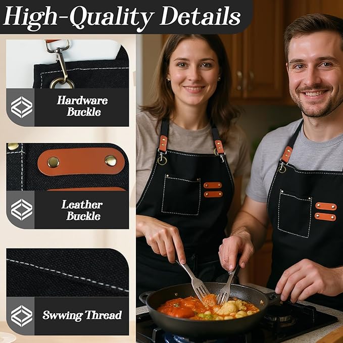 conda Chef Apron, 1 Pack, Cross Back Straps Apron With Pockets for Men Women, 100% Cotton Canvas Adjustable Apron, for Cooking Pottery Baking Painting