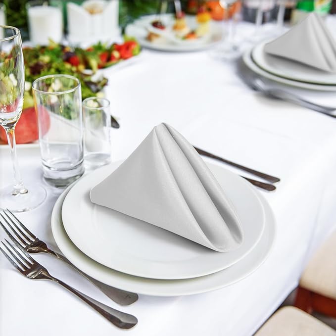 SuperO Set of 40 Cloth Napkins 17 x 17 Inch, Polyester Solid Washable Dinner Napkins with Hemmed Edges,Great for Restaurant, Wedding and Party(Silver)