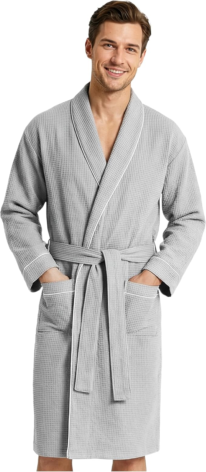 Get Trend Waffle Robes for Men M-3XL, Lightweight Soft Bathrobes, Cozy House Coat for Spa, Shower & Hotel
