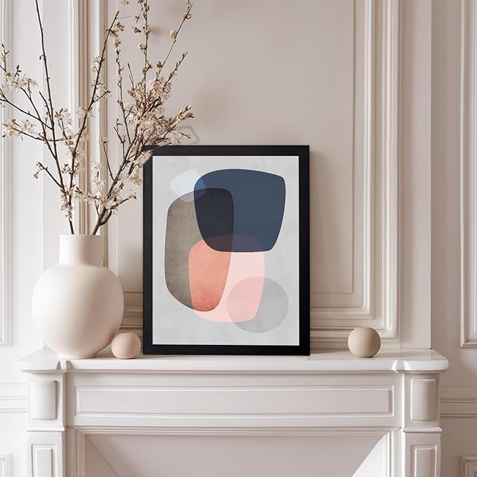 Monem Art Pastel Abstract Organic Shapes Print - Scandinavian Minimalist Art Poster - Wall Decor for Living Room, Bedroom or Office - 8x10 Black Framed Wall Art by Mareike Bohmer