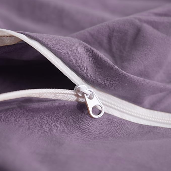 NEXHOME PRO Queen Duvet Cover Set, 100% Washed Cotton with Linen-Like Texture, Natural Organic, Breathable & Comfortable, Includes Home Bedding Set Dusty Purple (No Comforter) 9090