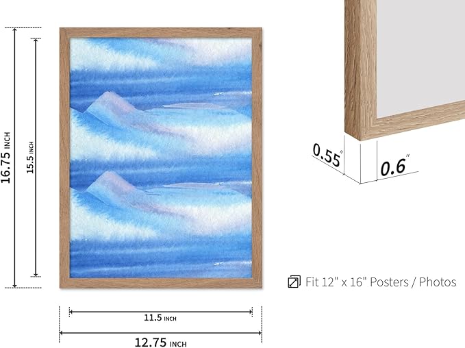 Monem Art Blue Watercolor Abstract Landscape Print - Minimalist Ocean Horizon Art Poster - Wall Decor for Living Room, Bedroom or Office - 12x16 Beige Framed Wall Art by Rs Lab Studio