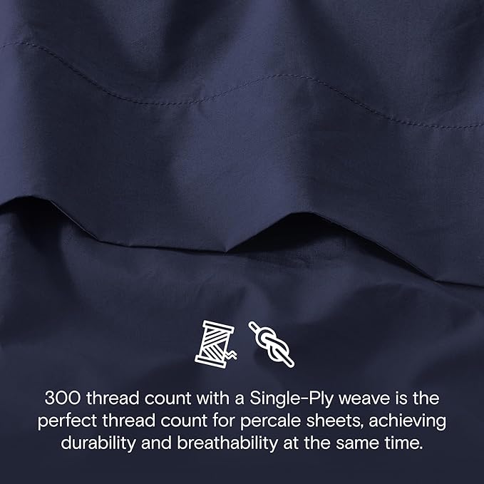 DOZ 100% GOTS Certified Organic Cotton Sheet Set, Crisp Percale Weave, Long Staple, Breathable, Matte Finish, Hotel Style, Durable, 3pc – 2 Pillowcases 1 Fitted (Sapphire, Cal King)