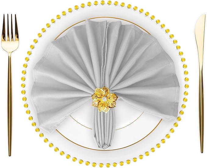 SuperO Set of 40 Cloth Napkins 17 x 17 Inch, Polyester Solid Washable Dinner Napkins with Hemmed Edges,Great for Restaurant, Wedding and Party(Silver)