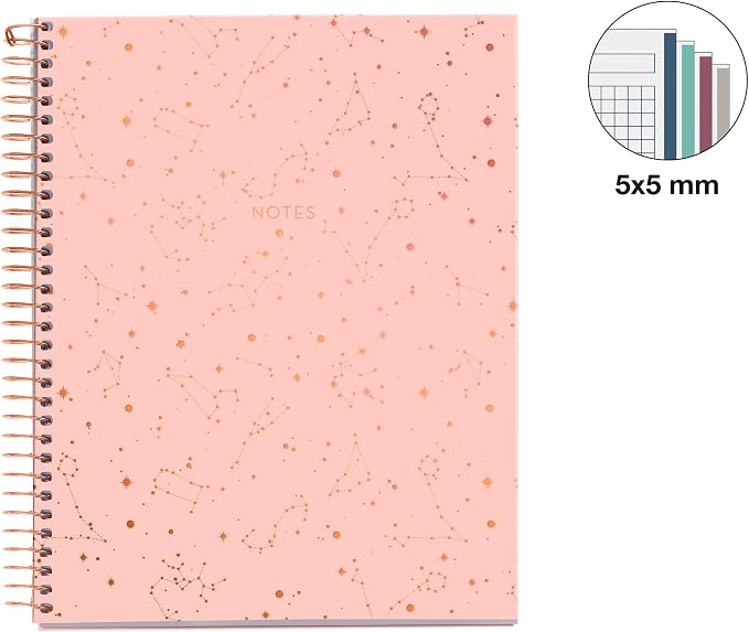 Miquelrius - A5 Notebook, Hard Cover Notebook, 4 Colors of Stripes, 120 Squared Sheets, 70 g/m² microperforated Paper with 2 Holes for 2 Rings, Blue Color, Constellation Design