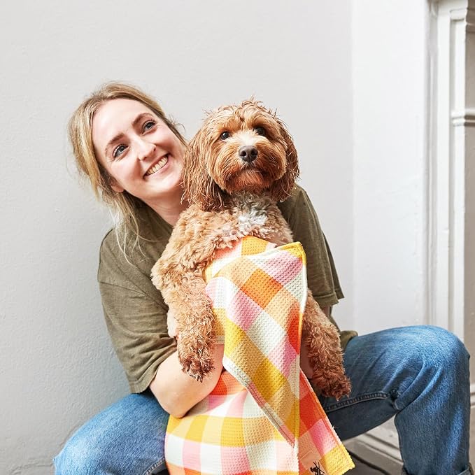 Dock & Bay Pet Towel - Super Absorbent & Quick Drying Dog Towels with Bag - 100% Recycled - Rhubark & Custard, Large (120x70cm, 47x27)