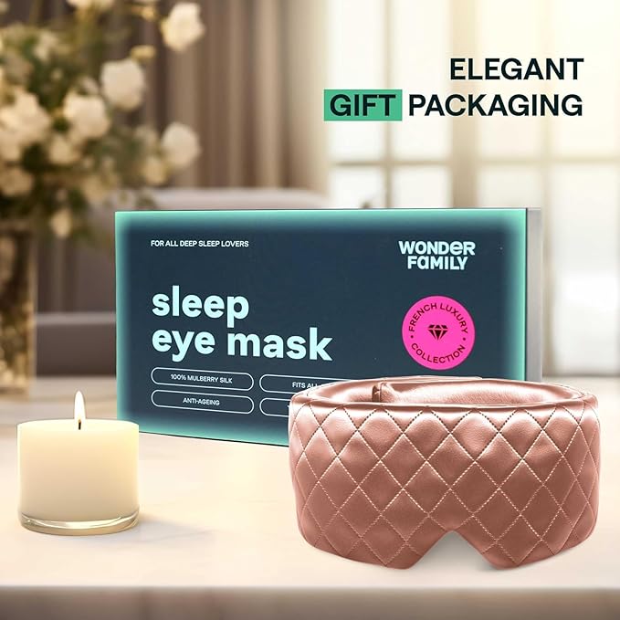 100% Mulberry Silk Sleep Mask – Total Blackout Eye Mask for Sleeping, Adjustable No-Snag Velcro Strap, Lightweight & Gentle on Skin & Hair, Travel-Ready – Rose – Mothers Day Gift for Mom & Wife