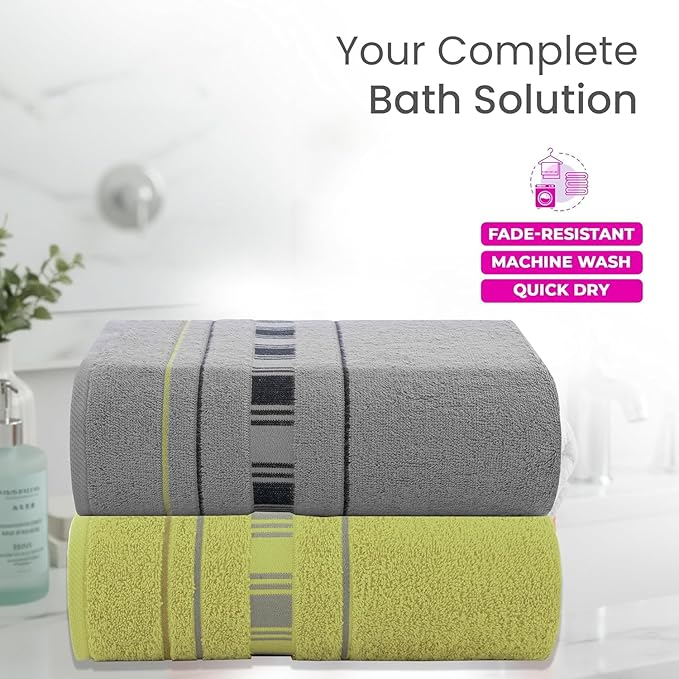 CASA COPENHAGEN X Line 2Pcs 100% Egyptian Cotton Large Designer Bathsheet Towels Gift Set- Grey - Green, 600GSM, 35"x70" 2Bath Sheet Towels for Bathroom Set for Women & Men