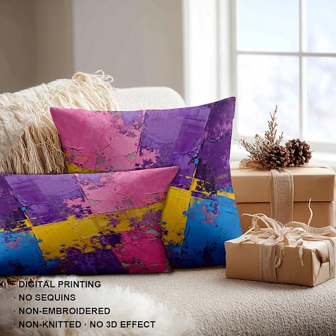 Shrahala Pink Art Watercolor Decorative Throw Pillow Cover, Purple Abstract Fuchsia Lumbar Pillowcase Blended Double-Sided No Inserts for Bedroom Living Room Set of 2 (12 x 20 in)