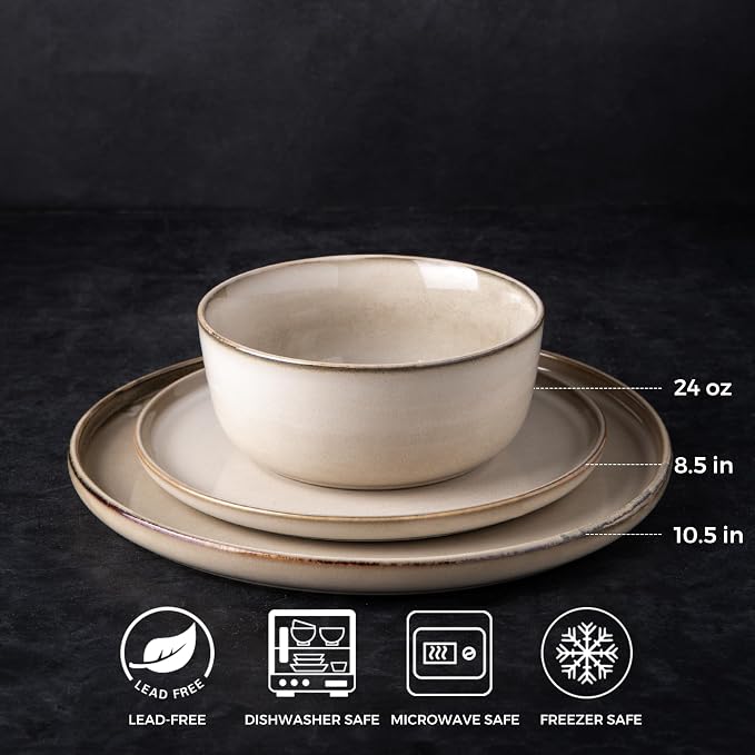 AmorArc 24PCS Ceramic Dinnerware Sets,Handmade Reactive Glaze Plates and Bowls Sets,Highly Chip and Crack Resistant | Dishwasher & Microwave Safe Dishes Set, Service for 4 (24pc)