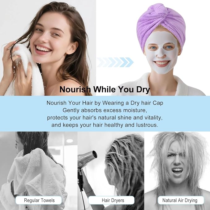 1 Pack Single Layer Purple Microfiber Hair Drying Towel Wrap for Women, Hair Turbans Towel for Wet Hair,Turbie Twist Hair Towels (Purple Color - Single Layer)
